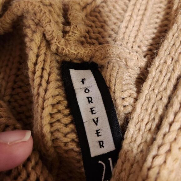 VTG Y2k Forever 21 tan knit ribbed hoodie button down bell sleeve sweater jacket - Picture 6 of 6